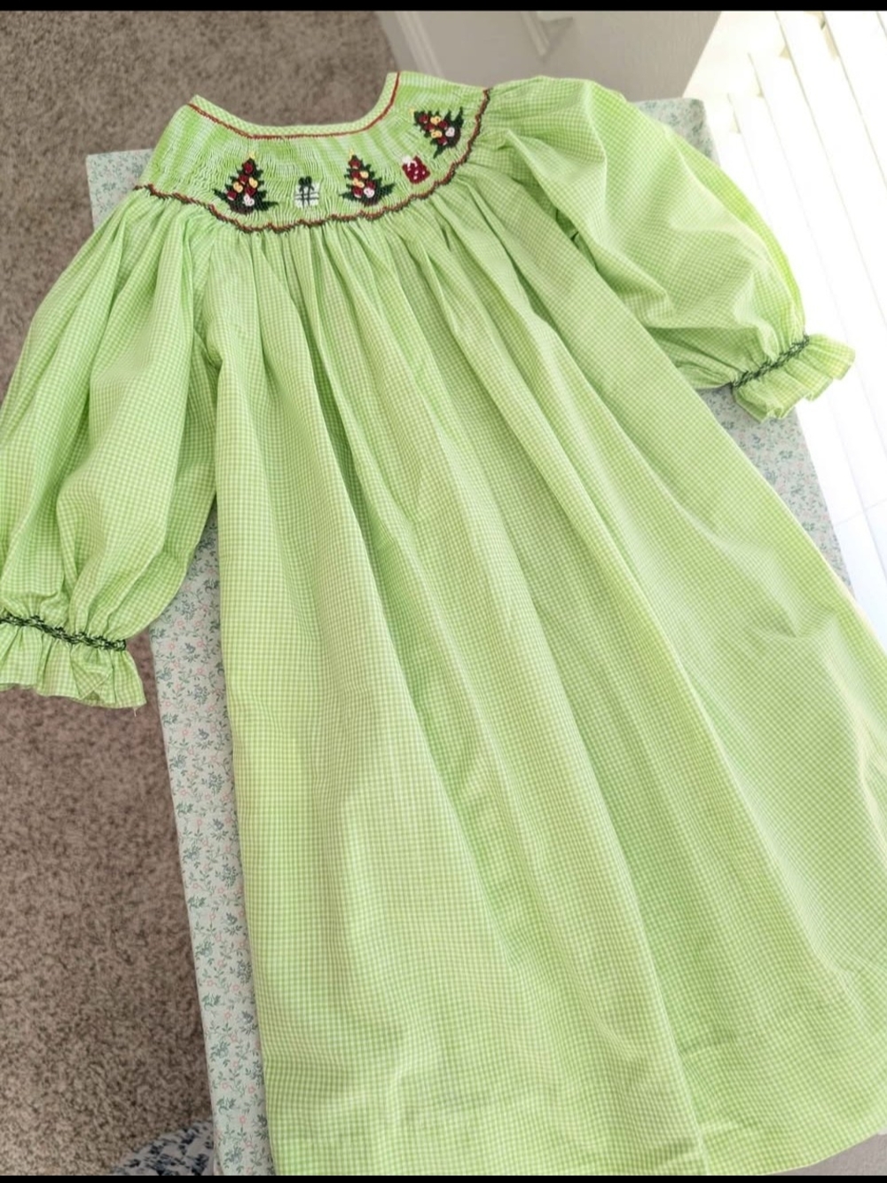 3T Smocked Christmas Tree Long Sleeve Dress